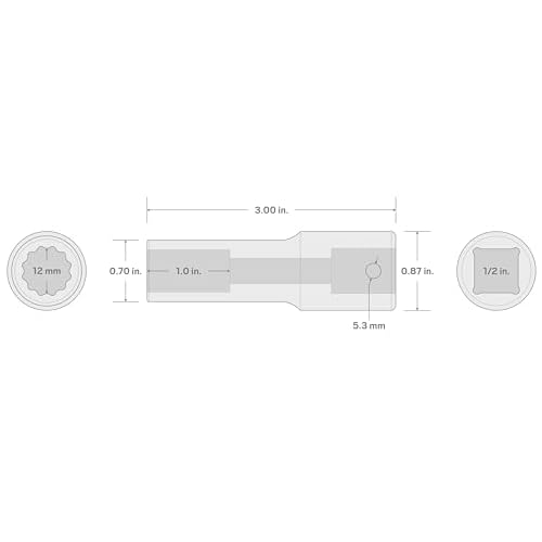 TEKTON 1/2 Inch Drive x 12 mm Deep 12-Point Impact Socket | SID23312