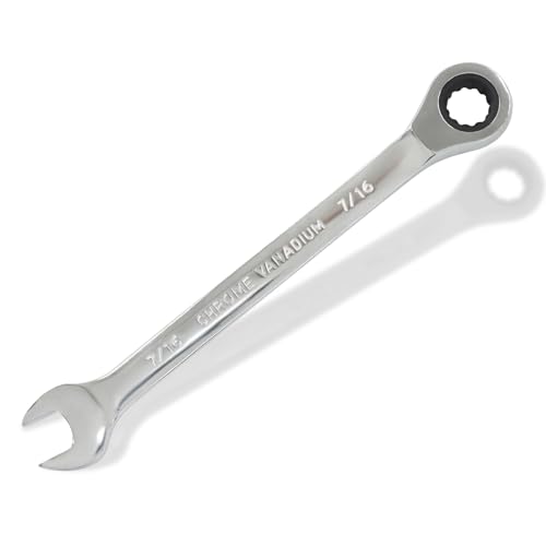 2 Pcs 7/16 Inch Ratchet Wrench Imperial Ratcheting Combination Wrench Set, 12 Point, 72 Teeth for Projects SAE Tight Spaces