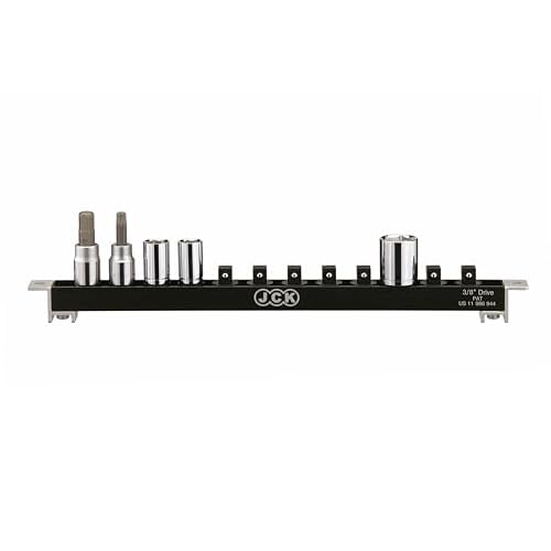 JCK 3/8" Aluminum Socket Holder Tray, 360¡Æ Swivel Tool Organizer Rail Kit for Tool Box, Wall Hanging, Premium Quality and Lightweight, 12 Clips, Brass Screw Series