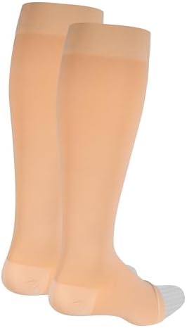 NuVein Medical Compression Stockings, 30-40 mmHg Support, Women & Men Knee Length, Open Toe, Beige, X-Large
