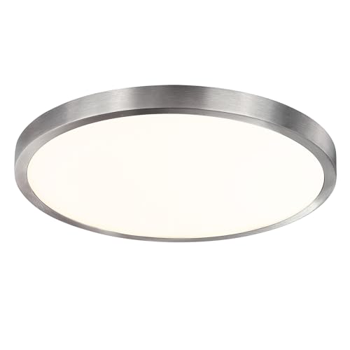 Flush Mount Ceiling Light Fixture, 14 Inch LED Modern Kitchen Light, Slim Dimmable Brushed Nickel Flush Mount Light for Low Ceiling, Laundry, Hallway, Metal and Glass Lighting, 26W, 3000K