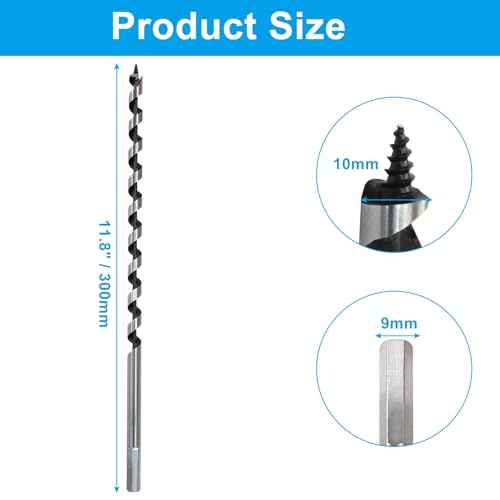 3/8 Inch Diameter Wood Auger Drill Bit, 12 Inch Long Ship Auger Bit for Soft and Hard Wood, Hex Shank Drill Bit for Hole Cutter, Tree Stump, Plastic, Drywall (10 x 300 mm)
