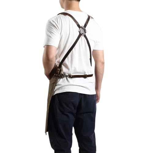 Midkit One Size Fits Utility Apron Adjustable Cross-Back Straps Multi-Use Portable Waxed Canvas Aprons With 5 Tool Pockets