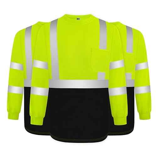 TCCFCCT Hi Vis Shirts for Men Class 3 Long Sleeve High Visibility Shirts for Men Women Construction Work, Surveyors, Meets Ansi, Yellow XL 3pcs