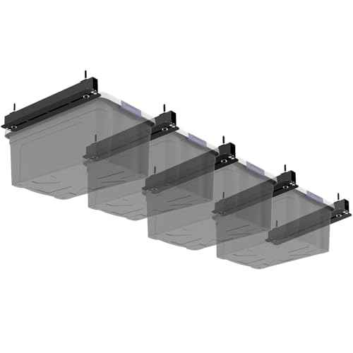 5 Pack Overhead Storage Bin Rack, Ceiling Racks for Utility Bins Organization, Heavy Duty Rack Ceiling Garage Storage for Supports Most Bins Container (for 4 Bins, Bins are not included)