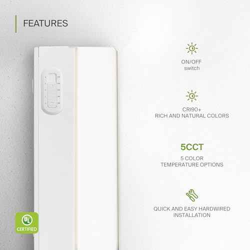 ASD 32 Inch LED Under Cabinet Lighting Hardwired, On/Off & Color Temp Switch, 16W 1436LM, 5CCT 2700K-5000K CRI90+, Dimmable Under Counter Lights for Kitchen, Under Cabinet Lights, White, UL