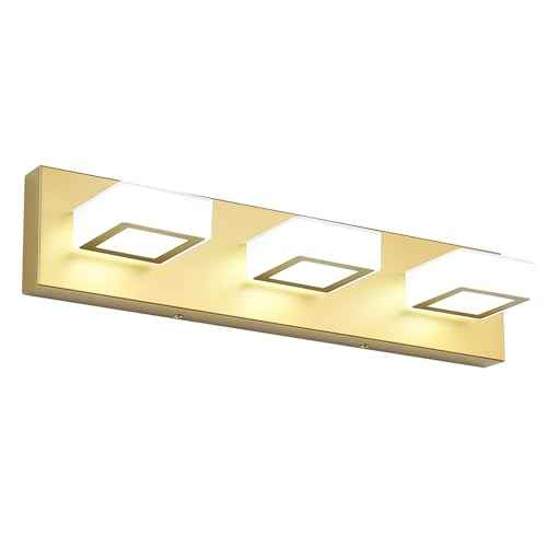 Ralbay Gold Bathroom Vanity Lights 3 Lights LED Modern Gold Vanity Lights Over Mirror Fixture Acrylic Gold Vanity Wall Light (White Light 6000K)
