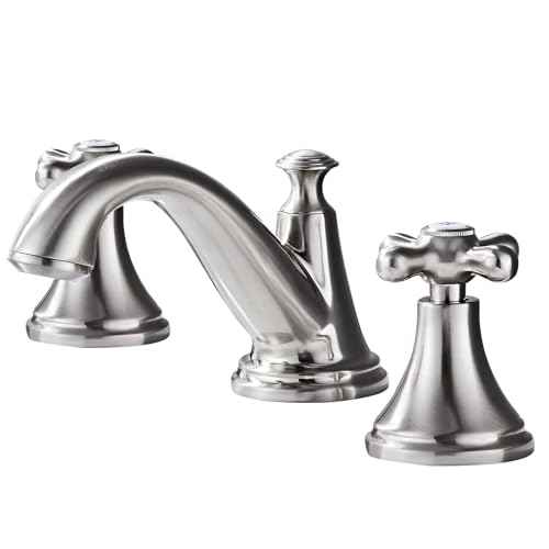 Vintage Widespread Bathroom Faucet - 2 Handle 3-Hole Sink Faucet Brushed Nickel Brass, Drip-Free Ceramic Disc Cartridge, Adjustable 8 to 16 Inch Installation