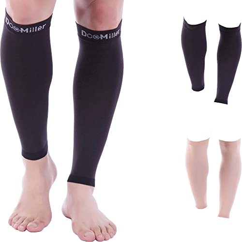 Doc Miller - Compression Calf Sleeve for Petite Men & Women, Medical Grade, 20-30mmHg Graduated Support for Running, Calf Tear, Shin Splints, Knee High, Black Calf Sleeves, Large Size, 1 Pair, Petite
