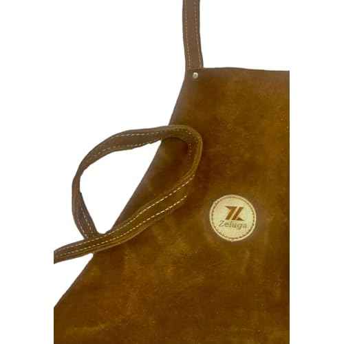 20-409 24in. x 36in. Heavy Duty Flame and Heat Resistant Leather Welding and Work Shop Apron, Brown