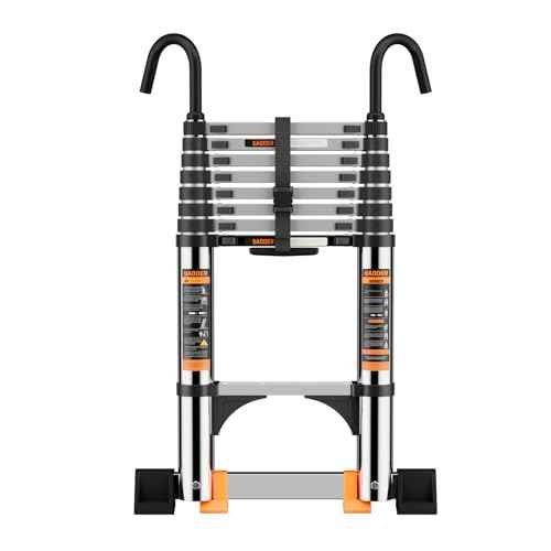 Telescoping Ladder,with Stable Hook and stabilizer barand,8.5FT Extension Ladder, Heavy Duty 330lbs Max Capacity, Multi-Purpose Collapsible Ladder for RV or Outdoor Work (2.6M/8.5FT)
