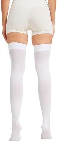 MGANG Medical 15-20 mmHg Compression Stockings for Women & Men, Pair, Thigh High Graduated Compression Socks, Closed Toe, Opaque, Support for Varicose Veins, Edema, DVT, Swelling, Flight, White 2XL