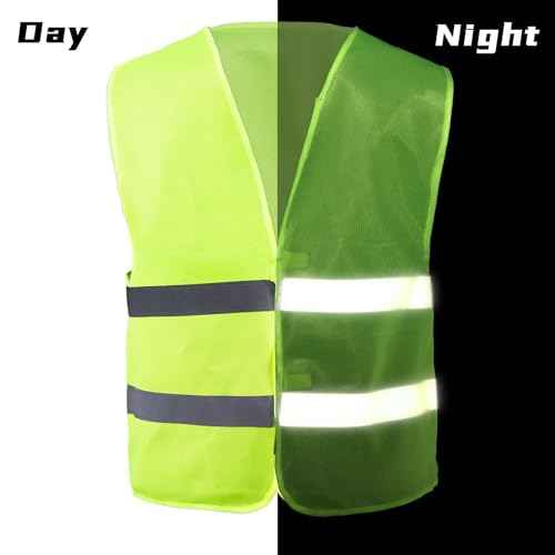 12 Pack High Visibility Safety Vests, Mesh Security Vest with 2 Reflective Silver Strips, Construction Work Vest Bulk for Men Women Traffic Emergency Work Running Cycling, Fluorescent Green