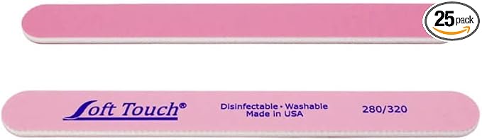 Soft Touch Nail File, Double Sided Ã¢ÂÂ 280/320 Grit, Light/Dark Pink, for Natural Nails, 7 Inch - 25 Piece