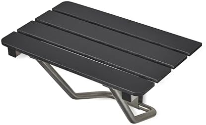 32-inch x 15-inch ADA Folding Wall Mount Bathroom Shower Seat Bench, Black Slatted Phenolic Seat