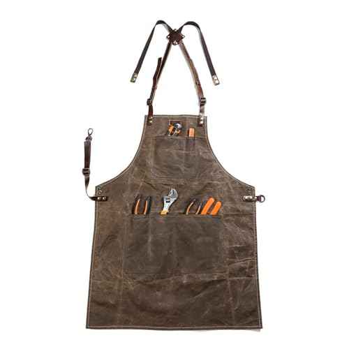 Midkit One Size Fits Utility Apron Adjustable Cross-Back Straps Multi-Use Portable Waxed Canvas Aprons With 5 Tool Pockets