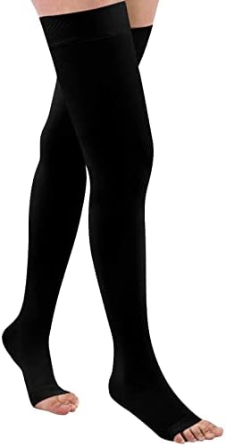 GODORIO Thigh High 15-20 mmHg Toeless Compression Stocking for Women & Men, Compression Socks Circulation with Silicone Dot Band - Best Support for Medical Running Nursing Athletic