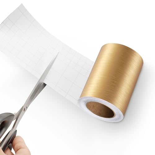 3x236 Inch Metallic Wallpaper Border Peel and Stick Gold Metallic Wallpaper Border Self Adhesive Brushed Wall Trim Gold Mirror Frame Sticker Stainless Mirror Frame for Bathroom Waterproof
