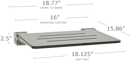 Sechrome 18 inch Silhouette Slimline Folding Wall Mount Shower Bench Seat, Gray Weathered Ash Seat with Silver Frame