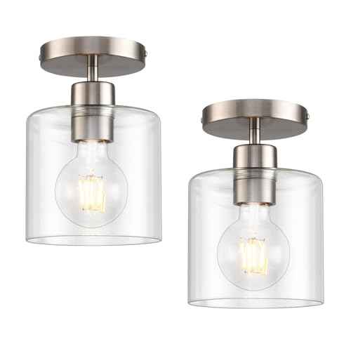 Brushed Nickel Semi Flush Mount Ceiling Light,Modern Ceiling Light Fixture for Closet Hallway Entryway,Hallway Light Fixture Brushed Nickel Finish 2 Pack