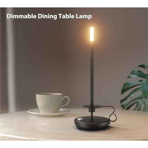 2 Pack Cordless LED Table Lamp, Battery Powered Stepless Dimmable Rechargeable Table Lamp for Dinner/Dining/Bedroom/Bar/Camping(Black)