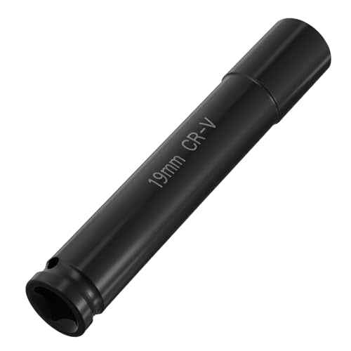 6-Point Metric Size Socket Tool, 1/2" Drive by 19mm Deep Impact Socket, Heat-Treated CR-V Steel 6" Length, 6-Point Metric Size (19mm,Black)
