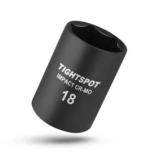 TIGHTSPOT 3/8 Inch Drive - 18mm Shallow Impact Socket with Anti-Rounding 6 Point Design, Heat-Treated CRMO Steel, Metric