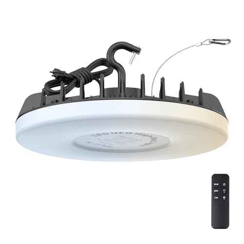 LED Shop Lights 150W - 18000LM UFO LED High Bay Light with 3 CCT Adjustable, 10%-100% Dimmable Remote Control IP65 Waterproof Garage Lighting for Workshop Warehouse Gym Basement