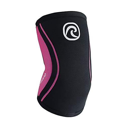 Rehband Elbow 5mm Compression Sleeve, Neoprene Elbow Sleeves for Weightlifting, Anatomical Design, Non-Slip & Close Fitting, Elbow Support Unisex, Colour:Black/Pink, Size:X-Large