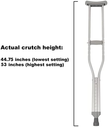 PCP Aluminum Crutches, Push Button Adjustable Height, Lightweight, 1 Pair, Adult Regular Size (5'2" to 5'10"), Chrome