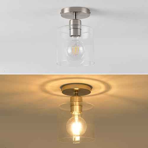 Brushed Nickel Semi Flush Mount Ceiling Light,Modern Ceiling Light Fixture for Closet Hallway Entryway,Hallway Light Fixture Brushed Nickel Finish 2 Pack