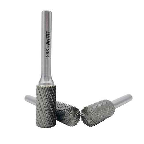 LU&MN SB-5 Tungsten Carbide Burr Cylinder Shape Double Cut Rotary Burrs File(1/2''cutter Dia,1''Cutter Length) with 1/4'' (6.35mm) Shank dia,3PCS