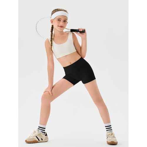 Haloumoning Girls Athletic Shorts Kids High Waisted Yoga Dance Biker Shorts Comfy Gymnastics Shorts 5-14Y