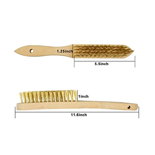 SALI Heavy Duty Copper Plated Steel Brushes - for Rust Removal, Automotive Cleaning, Welding Slag, Grill & Household Use, 11" Curved Beechwood Handle, 14X4 Rows Bristles (Pack of 2)