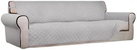 PureFit Reversible Quilted Sofa Cover, Water Resistant Slipcover Furniture Protector, Washable Couch Cover with Non Slip and Elastic Straps for Kids, Dogs, Pets (XX Large, Light Gray/Light Gray)