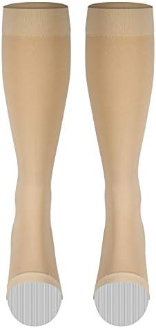NuVein Medical Compression Stockings, 20-30 mmHg Support for Women & Men, Knee Length, Open Toe, Beige, Large