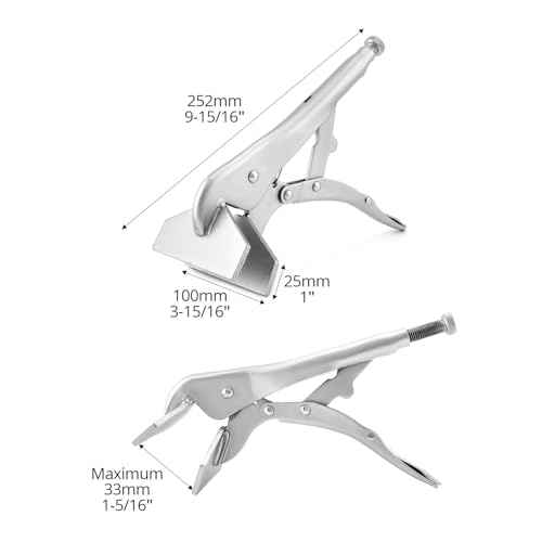 QWORK 10" Locking Sheet Metal Clamp, 4 Pcs Welding Locking Plier Tools, Heavy Duty Sheet Metal Grip Tool, Heat-Treated Nickle Plated Welding Plier, Extra Wide Duck Billed Pliers