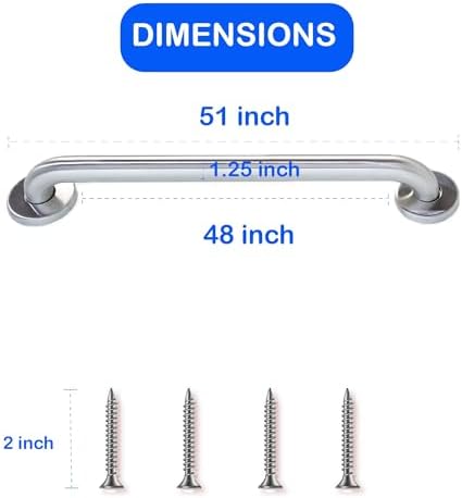 48' Smooth Grip 304 Stainless Steel Grab Bars for Seniors, ADA Shower Bars Safety Holds Upto 400lbs, Grab Bars for Bathtubs and Showers