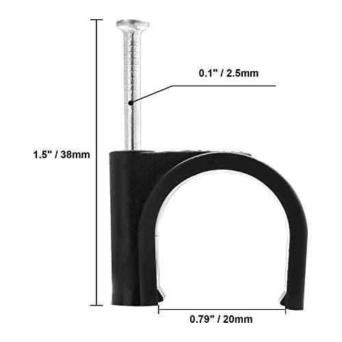 50pcs 3/4" / 20mm Half Clamp J-Hook with Nail, Nail in Cable Clips Ethernet Cable Nails Tacks Clips, Black