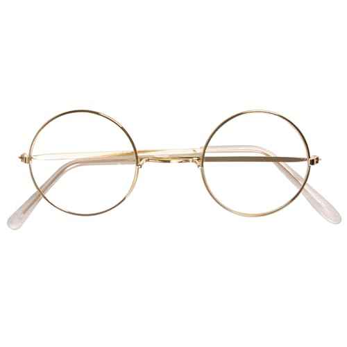 Kangaroo Gold Santa Claus Costume glasses - Round Fake Glasses For Men and Kids - Circular Glasses Spectacles - Metal Frame Plastic Lenses - Non Prescription - Nerd Halloween Cosplay Apparel