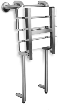 Portable Hanging Profile Bench Shower Seat with 18-inch Grab Bar, Grab Bar Supported, Stainless Steel, White