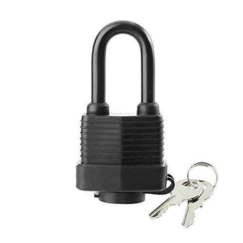 Waterproof Padlocks Keyed Alike for Outdoor use, Covered Heavy Duty Laminated Steel Lock, 1-9/16 Inch. Wide, Long Padlock, Pack of 6
