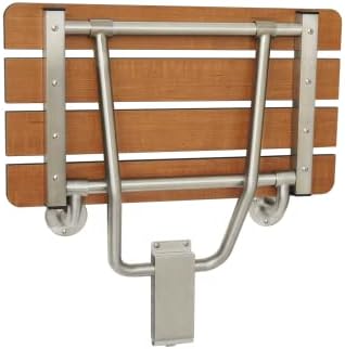 Seachrome 18-inch x 15-inch in ADA Folding Wall Mount Bathroom Shower Seat Bench, Teak Phenolic Seat