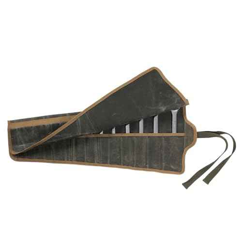 Tool Roll, Heavy Duty 16oz Waxed Canvas Wrench Roll Up Pouch, Multi-Purpose Tool Organize Bag with Straps (26.5" X 12.5", ArmyGreen)
