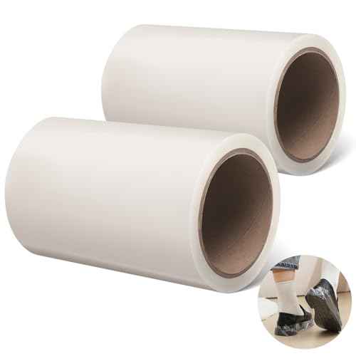 Maitys 2 Pack Floor Protection Film Refill Rolls for Shoe Cover Dispenser 328ft Disposable Shoe Film Transparent Adhesive PE Slip-resistant Dispenser Disposable for Automatic 400 Uses, Fits All Sizes