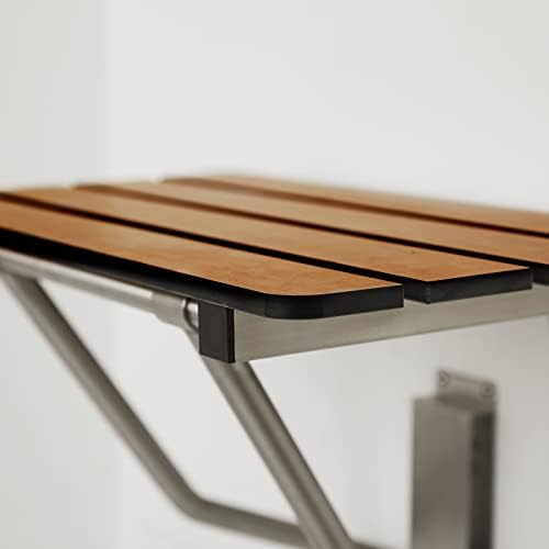 Seachrome 18-inch x 15-inch in ADA Folding Wall Mount Bathroom Shower Seat Bench, Teak Phenolic Seat