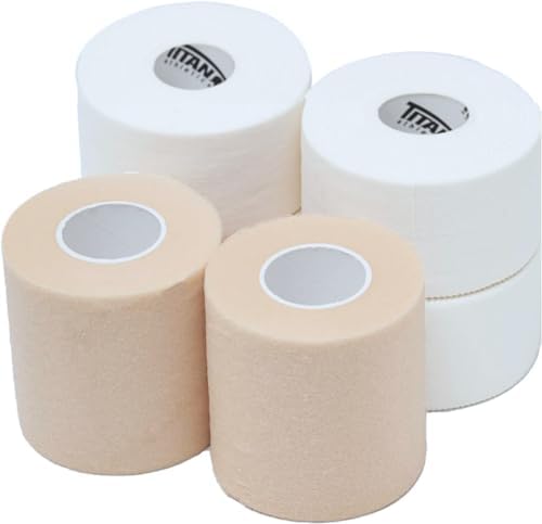 4 Rolls White Premium Athletic Tape + 2 Rolls Pre Wrap - Individually Sealed Tape Rolls for Max Effectiveness. Wrap Ankles, Knees, Wrists and Elbows. A Must for Every Athlete.