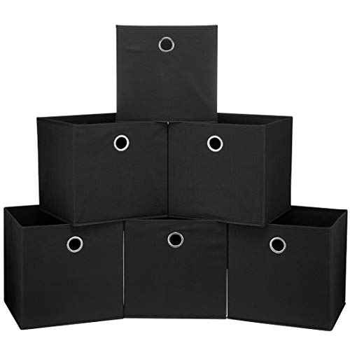 i BKGOO Foldable Storage Cube Drawer Bins Collapsible Fabric Storage Boxes with Round Metal Grommets for Organizing Shelf Nursery Home Closet 4Pack&6Pack 11x11x11 inch (6 Pack Black, 11x11x11 inch)