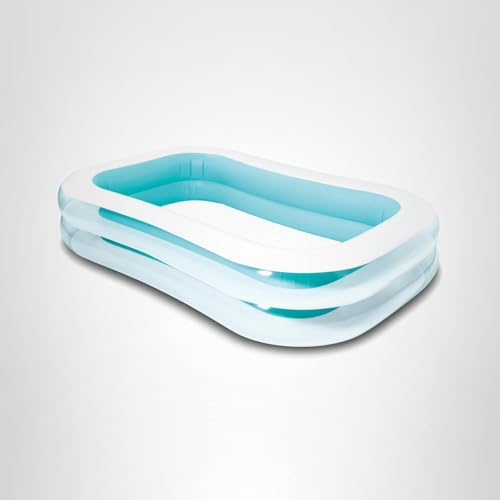 Intex 56483EP Inflatable 8.5' x 5.75' Swim Center Family Pool for 2-3 Kids, Backyard Splash Pool for Children 6+ Years Old, 198-Gallons, Blue & White