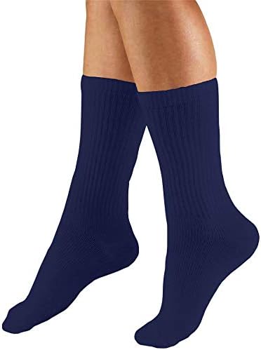 Truform Compression Socks, 15-20 mmHg, Men's Crew Length Mid-Calf Cushion Foot Socks, Navy, Medium